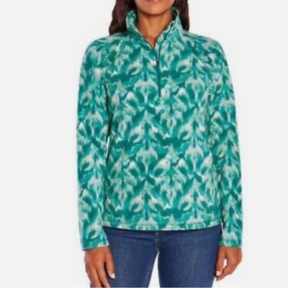 NWOT EDDIE BAUER Green Printed 1/4 Zip Front Long Sleeve Polar Fleece Size Large - Picture 1 of 5